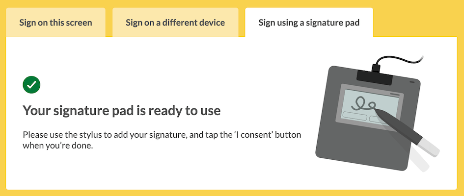 Signature pad setup – activated