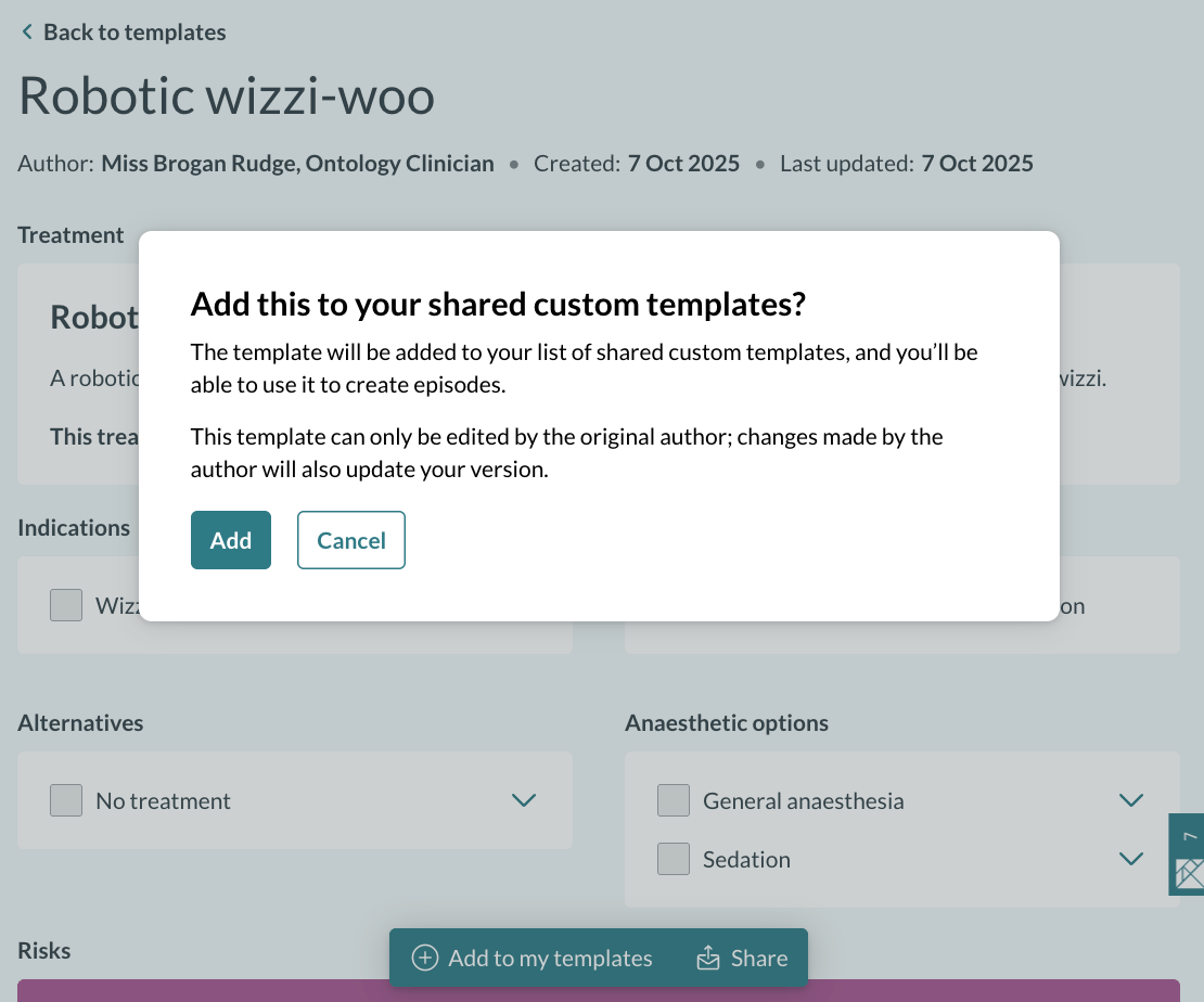 Custom templates - add to my shared custom templates