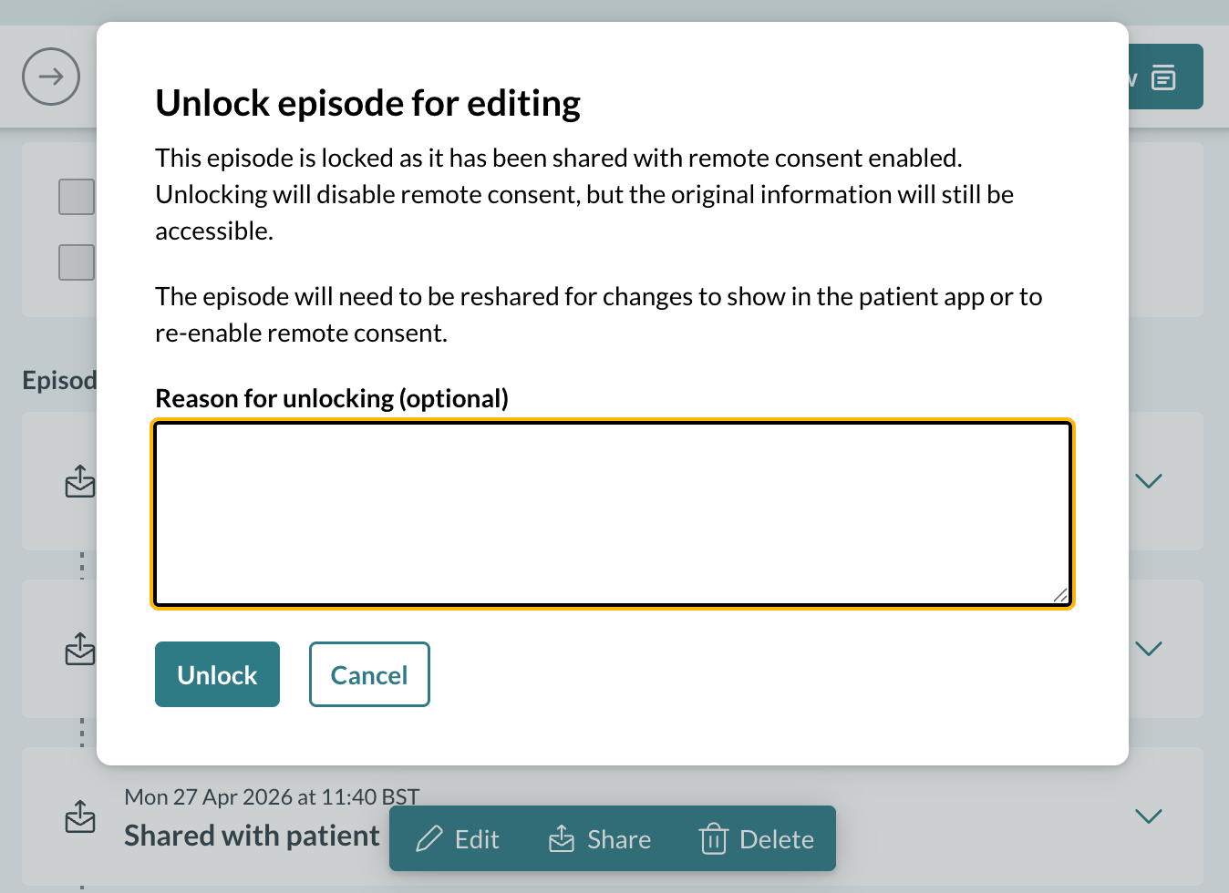 Unlock episode for editing confirmation