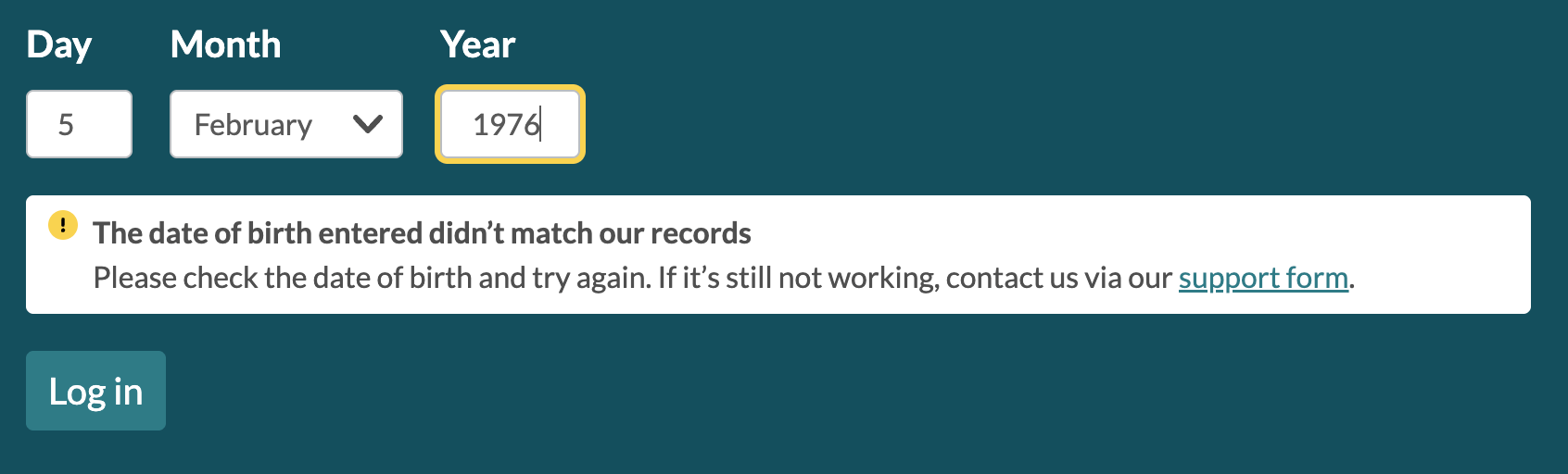 Patient date of birth error