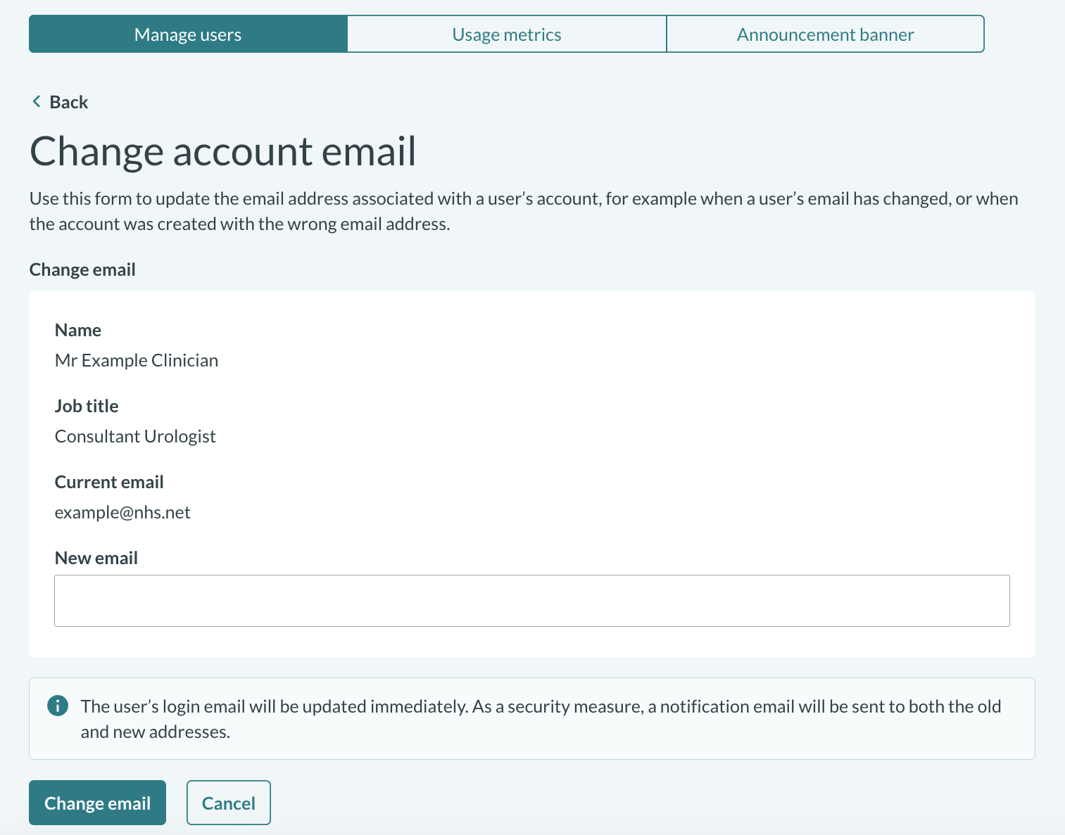 Change user email