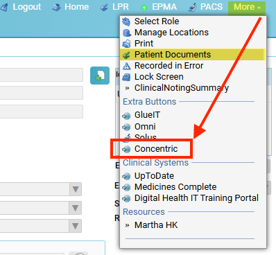 Access to Concentric via EHR