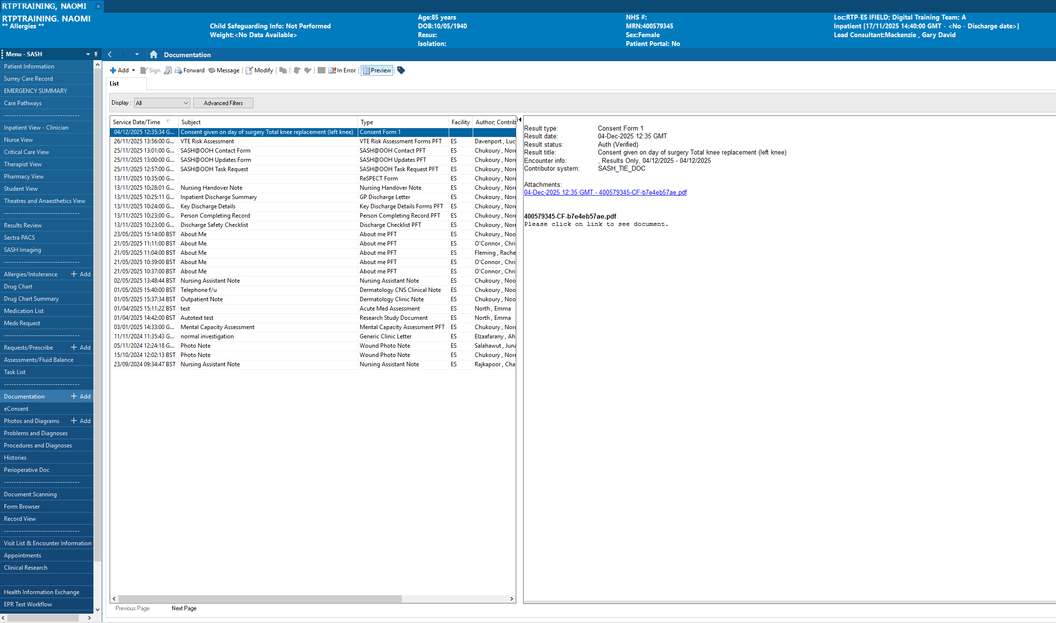 Consent summary PDFs in the EHR