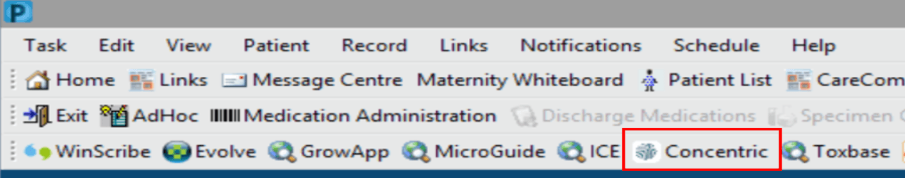Link to Concentric in WSH e-Care Cerner